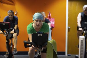 YWCA Fitness Member Heidi in Cycle Class